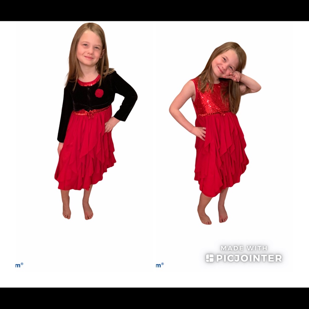 Red sequined Dress with Black Velvet Jacket